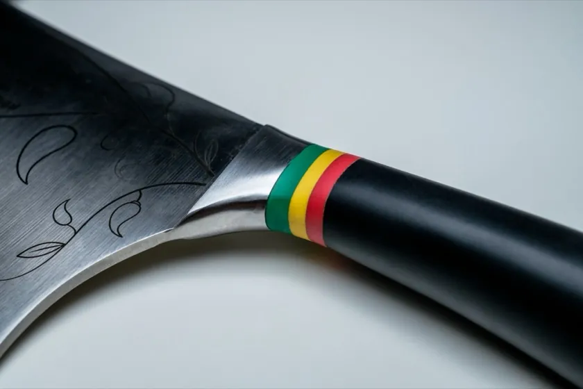 The green, yellow and red collar where the handle meets the blade