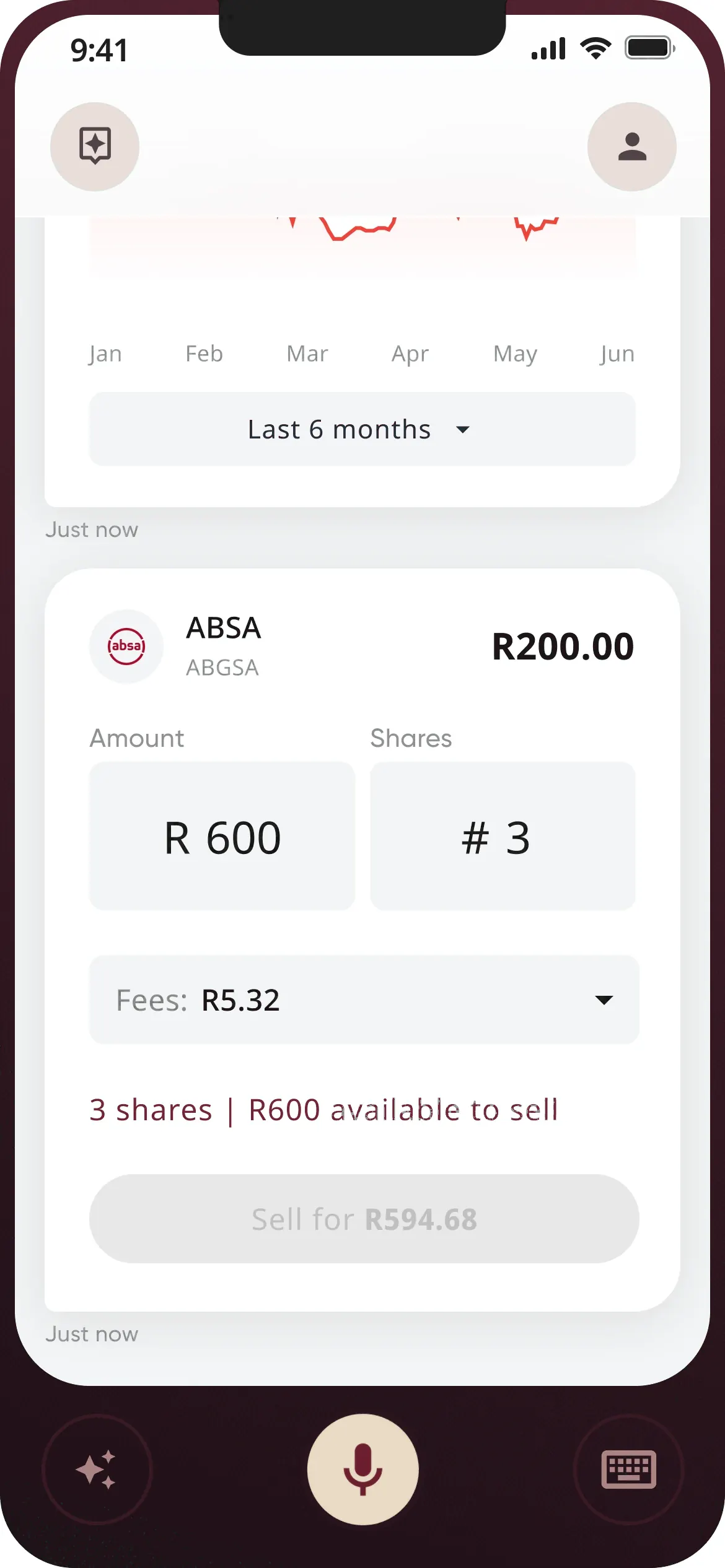 Buy order entry: keypad, fees and cash available